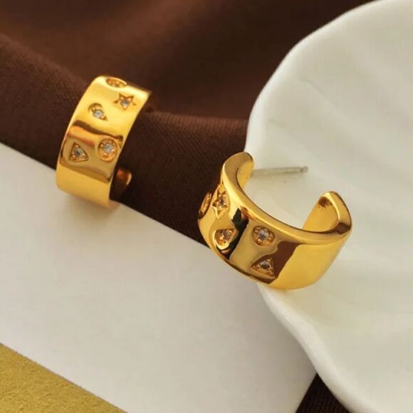 #37 Gold/925 Post Hoop Zircon Earrings - Picture 5 of 10